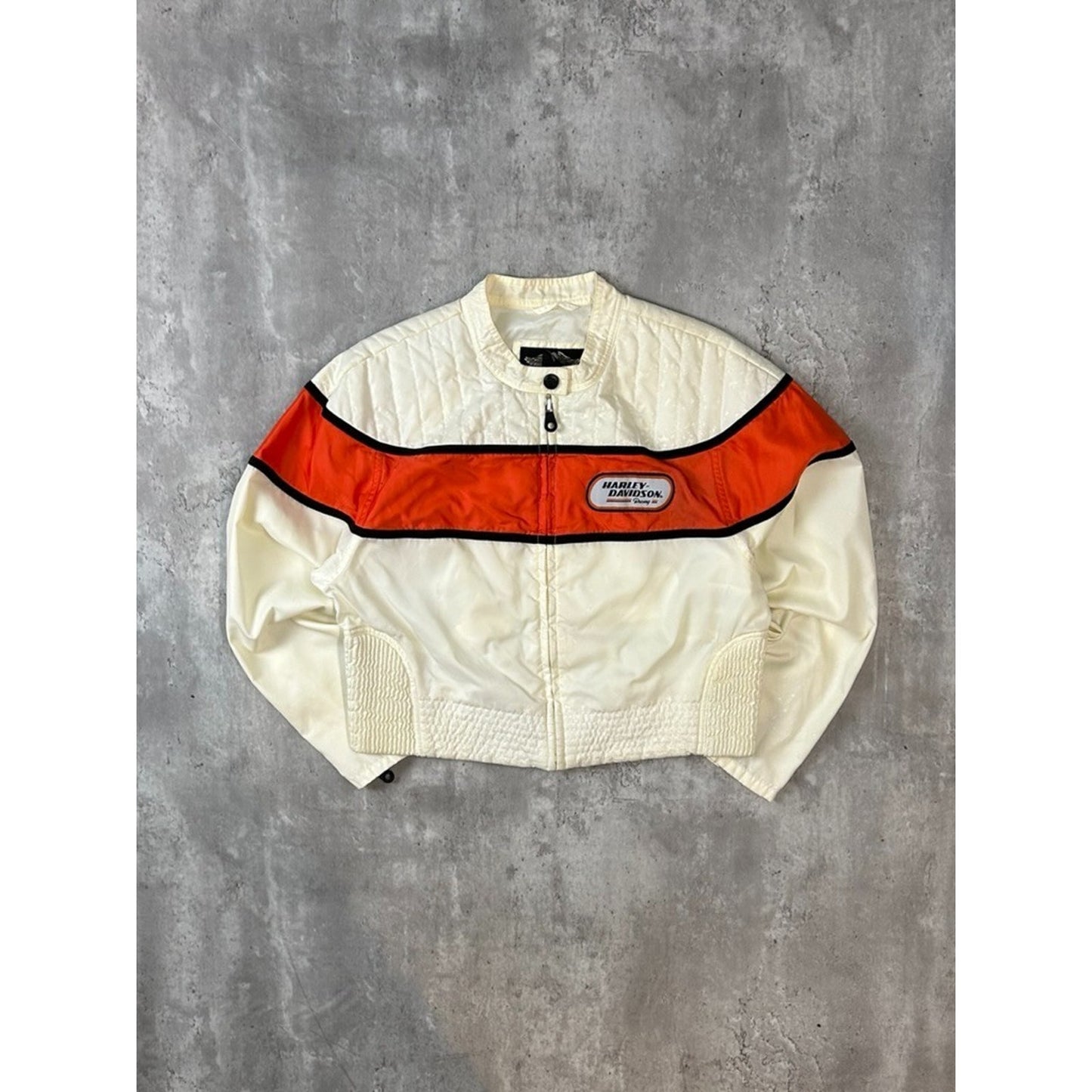 Vintage Womens Harley Davidson Embroidered Logo Full Zip Cafe Racer Jacket Large