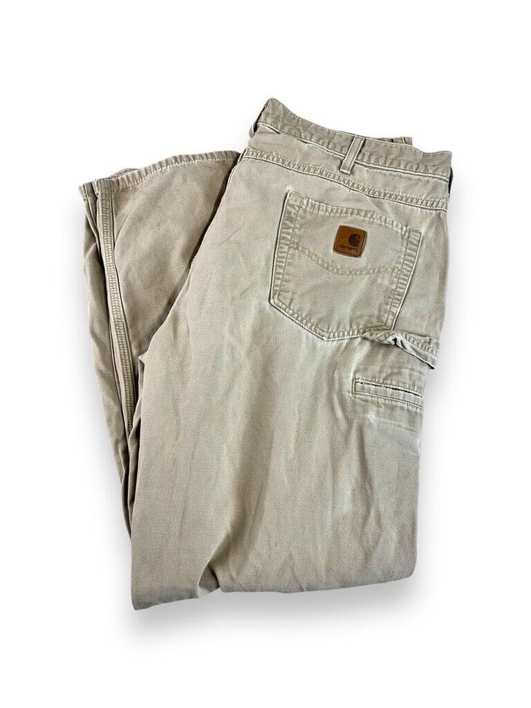 Carhartt Loose Fit Canvas Workwear Carpenter Pants Size 37 Beige