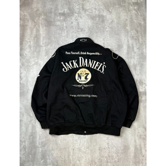 Vintage Jeff Hamilton Jack Daniels Embroidered Nascar Race Jacket Size 3XL Black