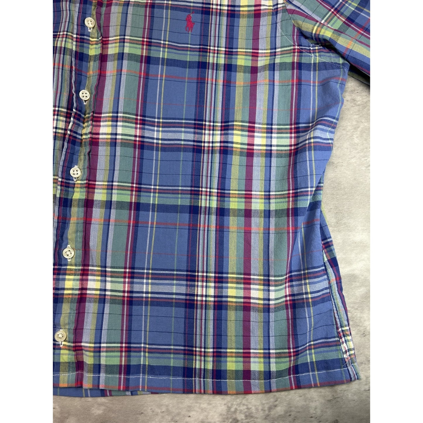 VTG Polo Ralph Lauren Plaid Short Sleeve Reworked Cropped Button Up Shirt Size L