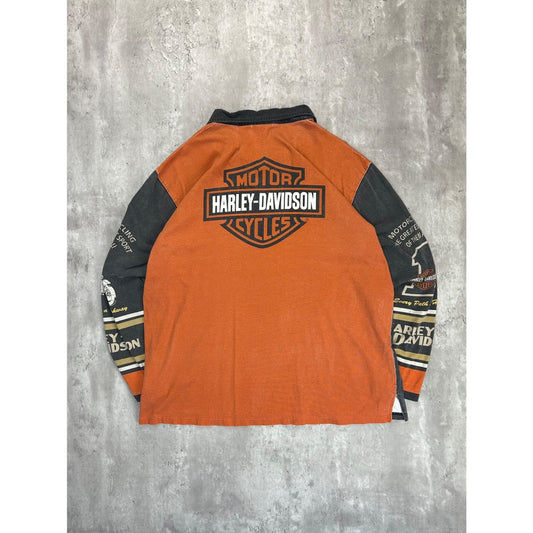 Harley Davidson All Over Print 1/4 Zip Collared Shirt Size XL