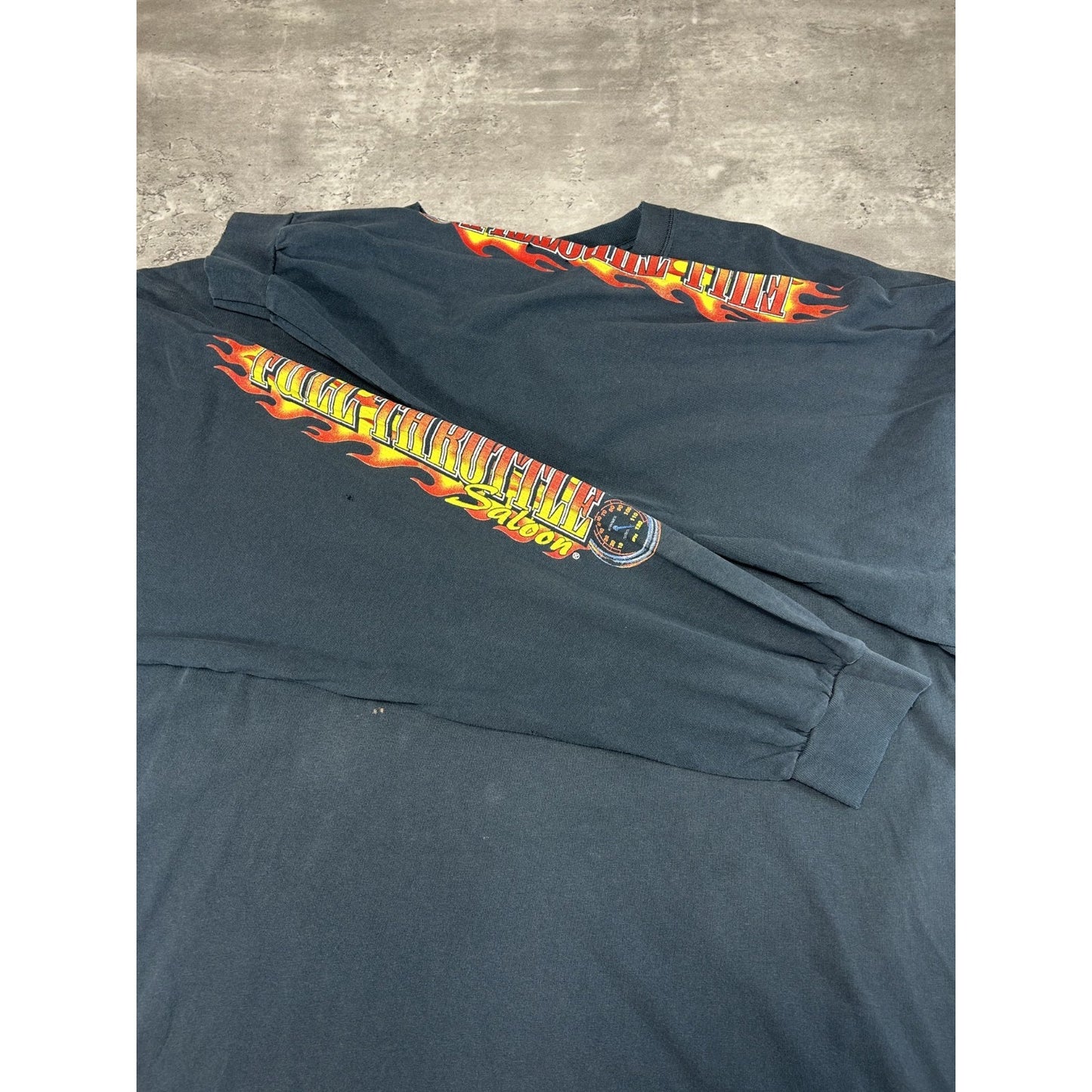 Vintage Full Throttle Saloon Flame Long Sleeve Graphic T-Shirt Size 2XL