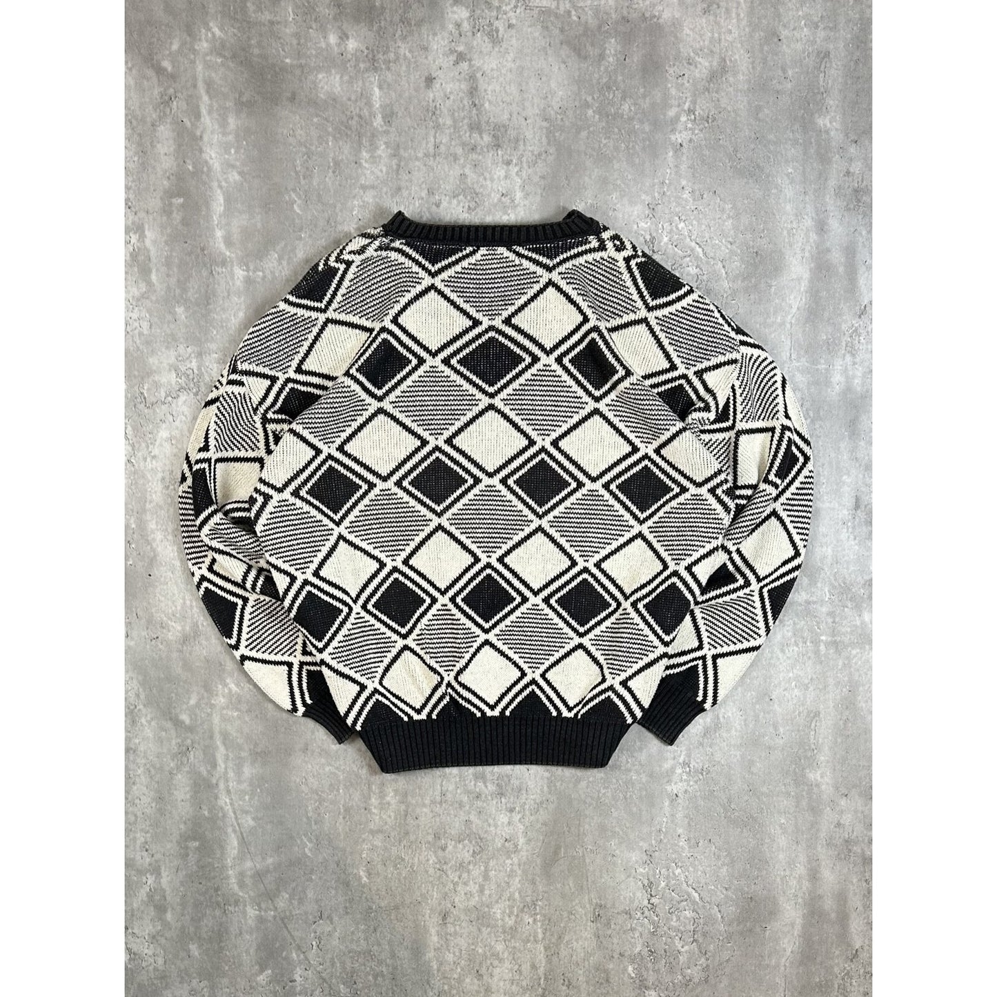 Vintage 90s Ron Chereskin Diamond Print Pullover Knit Sweater Size Large Gray