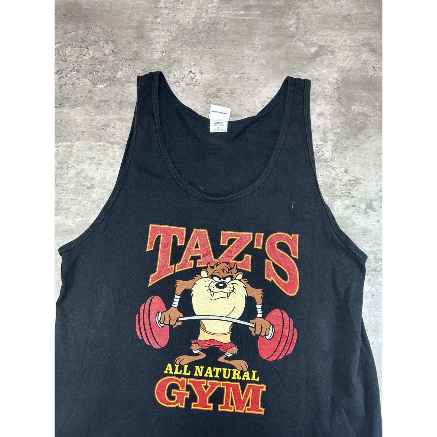 Vintage 1991 Looney Tunes Taz's Gym Cartoon Sleeveless T-Shirt Size Medium