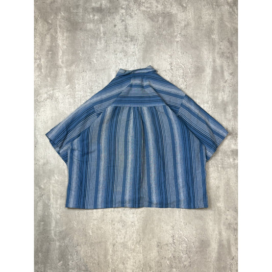 Cafe Luna Striped Print Short Sleeve Reworked Cropped Button Up Shirt Size XL