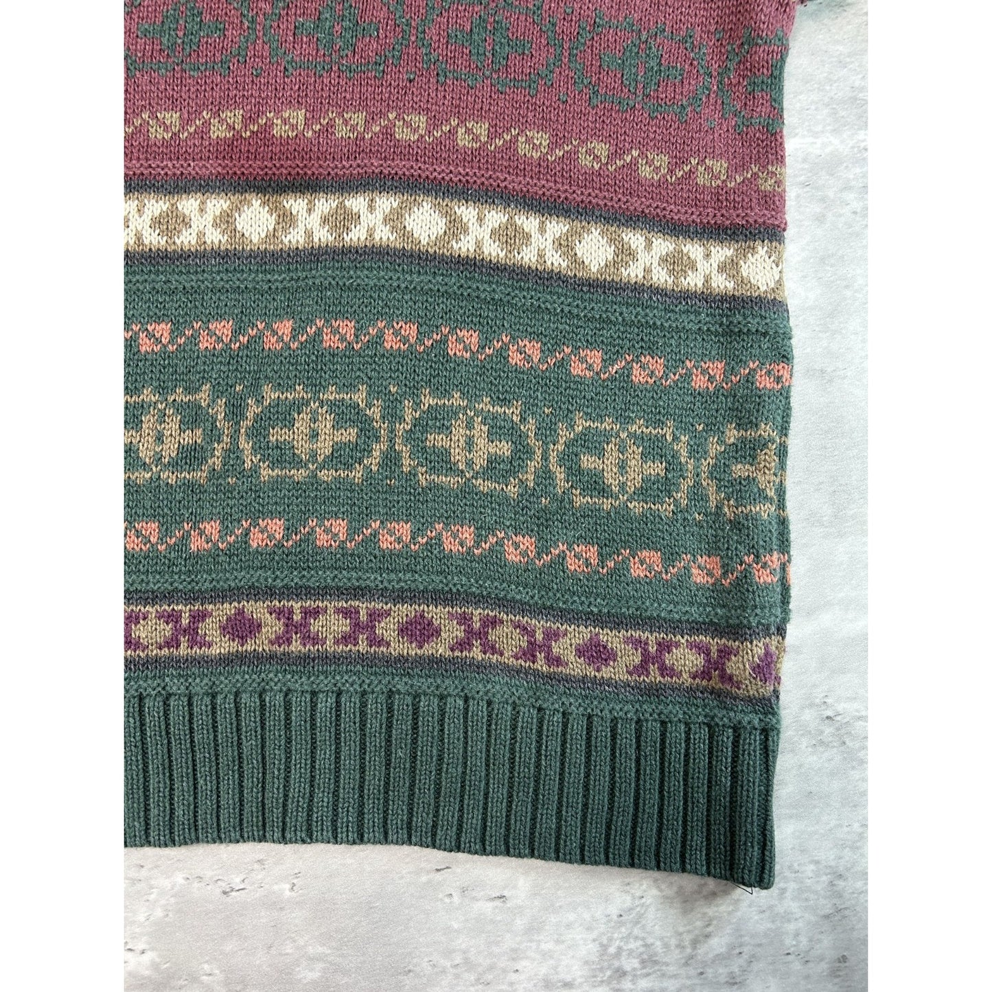 Vintage 90s Woods & Gray Abstract Striped Pullover Ribbed Knit Sweater Sz Medium