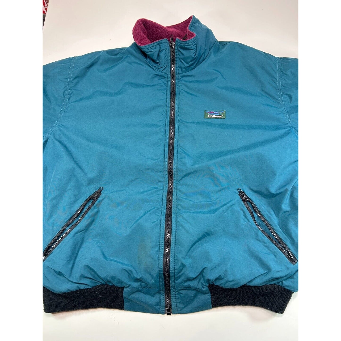 Vintage 90s L.L. Bean Fleece Lined Full Zip Warm Up Jacket Size Large Blue