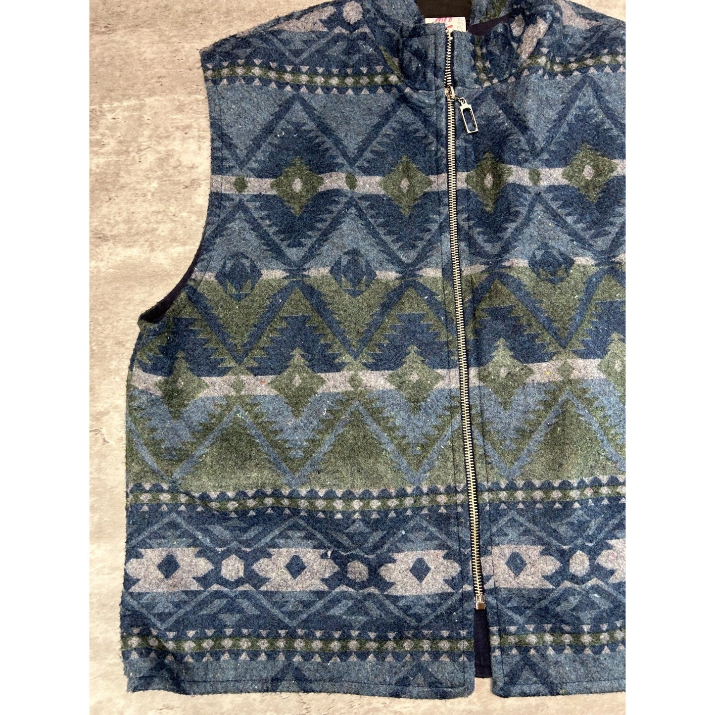 Vintage 1980s Aztec Print Full Zip Fleece Vest Size Large Blue/Green