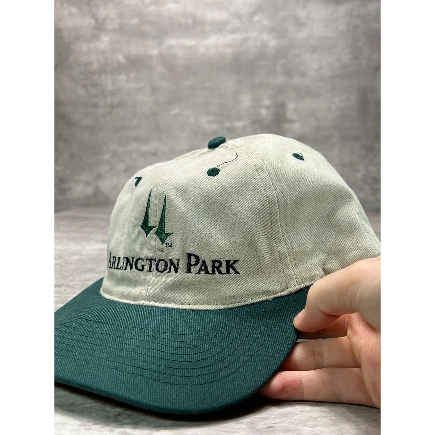 Vintage 90s Arlington Park Embroidered Spellout Two Tone Snapback Hat OSFA