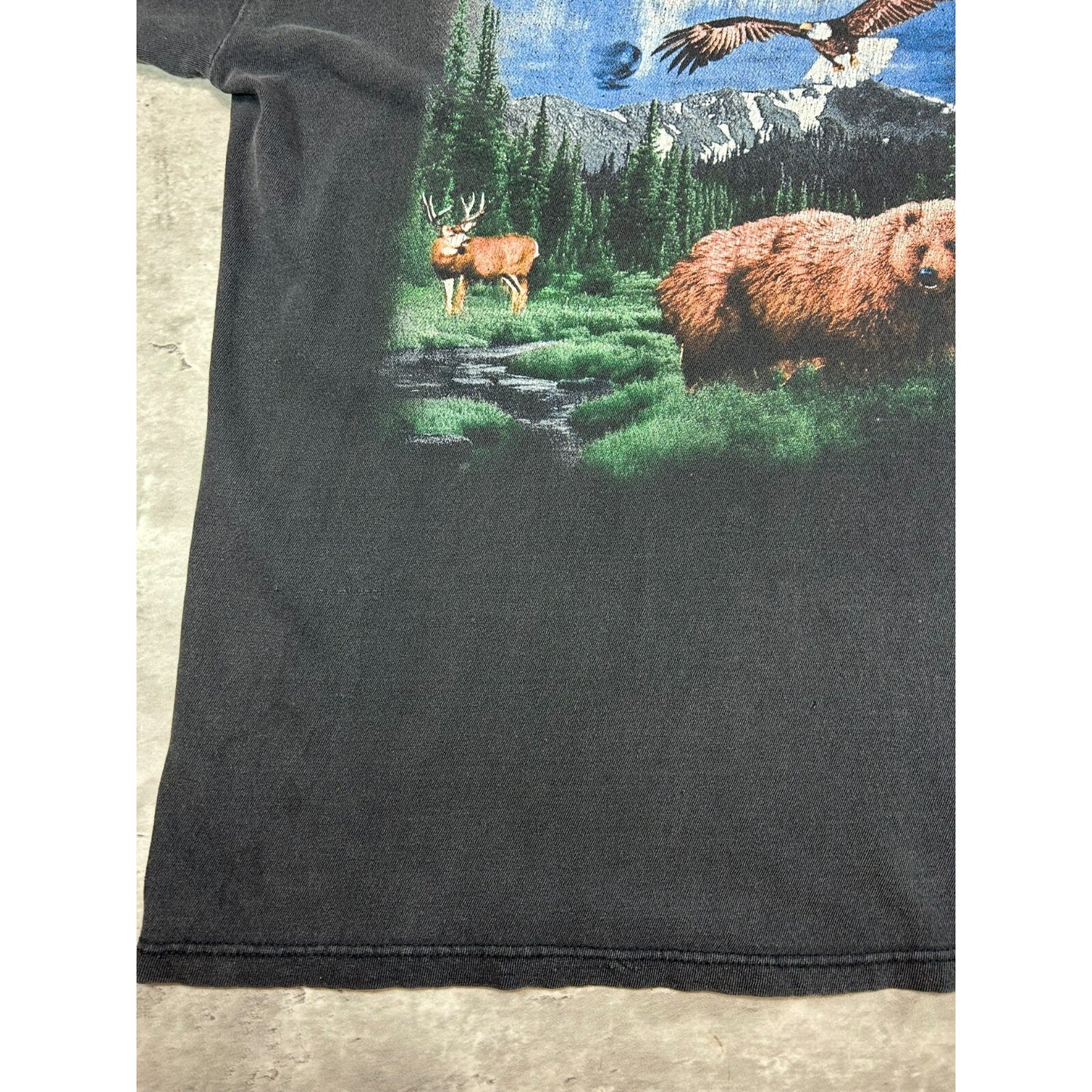 Vintage Bald Eagle Grizzly Bear Animal Nature Graphic AOP T-Shirt Size XL