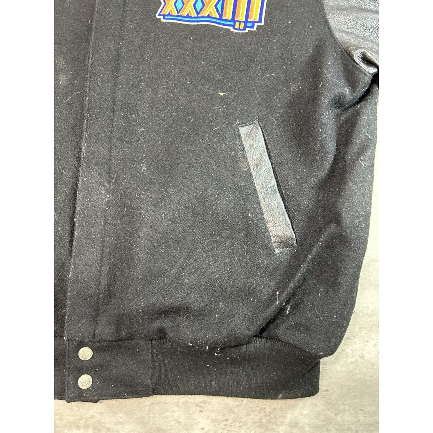 Vintage 1999 Broncos Vs Falcons NFL Super Bowl Varsity Jeff Hamilton Jacket Sz L