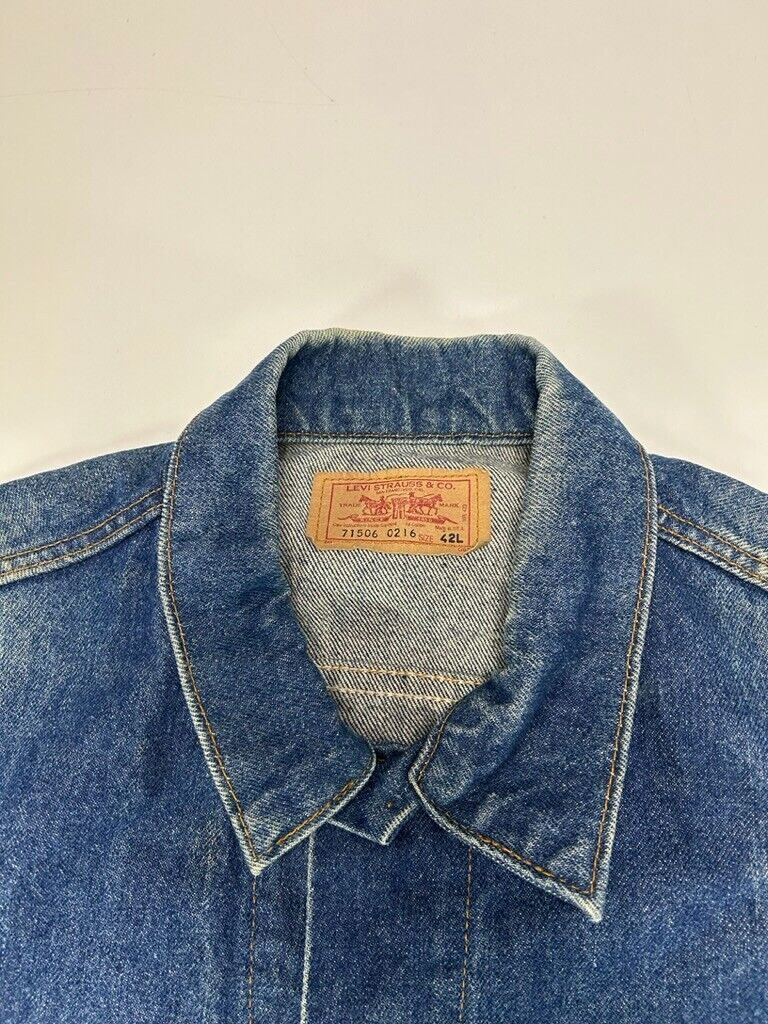 Vintage 90s Levis Type 3 Dark Wash Denim Trucker Jacket Size Large