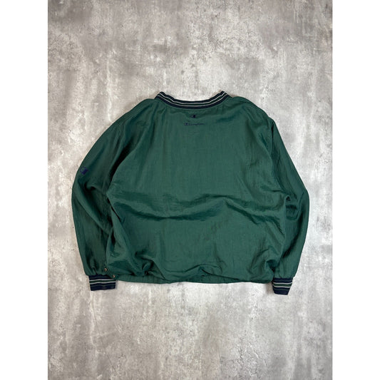 Vintage 90s Champion Embroidered Spellout Nylon Pullover Jacket Size XL Green