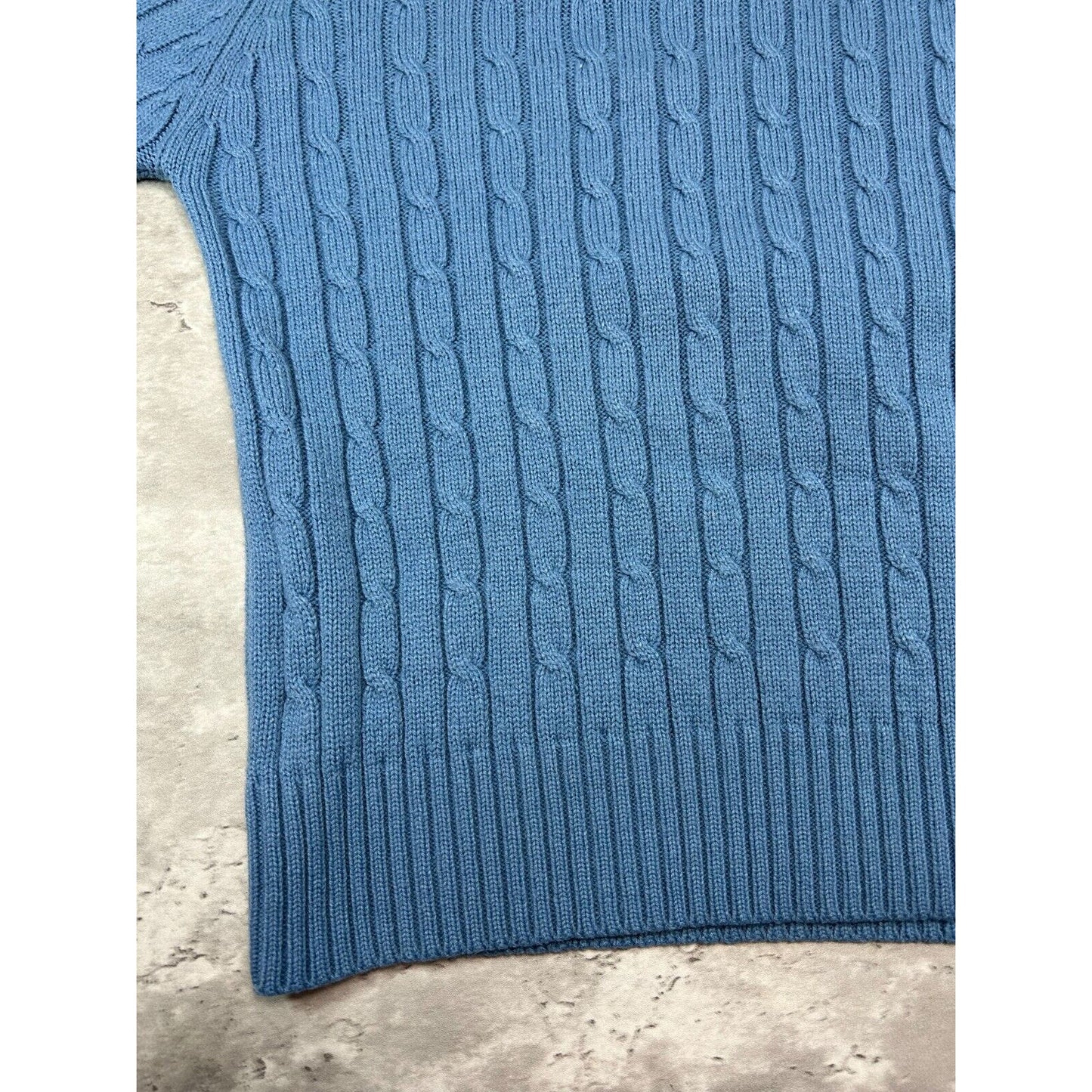 Vintage 1970s Sears V Neck Pull Over Cable Knit Sweater Size Large Blue