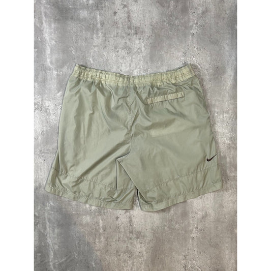 Vintage 90s Nike Embroidered Swoosh Nylon Splash Shorts Size Large Beige