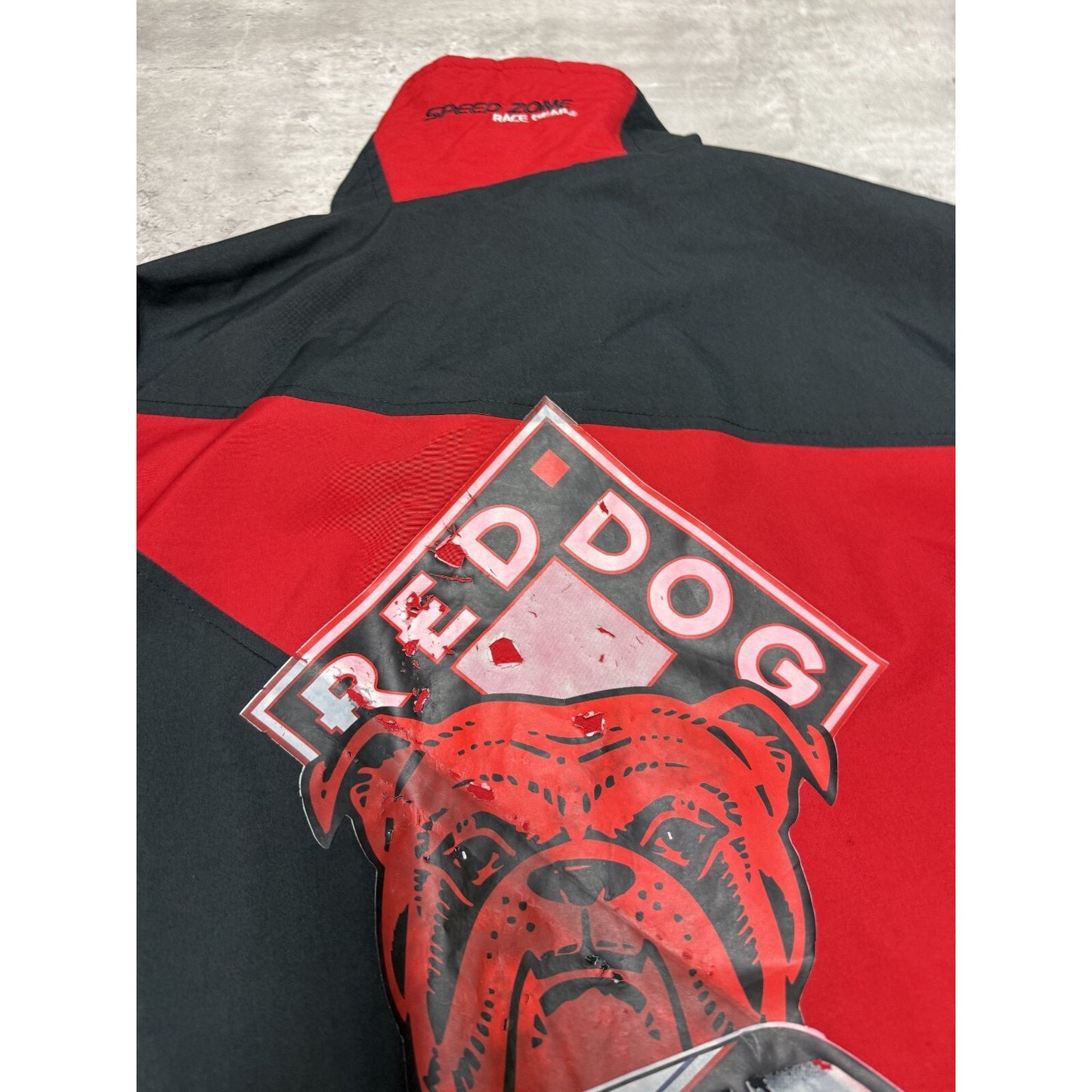 Vintage 90s Kenny Wallace #8 Nascar Red Dog Paw Print Jacket Size 2XL