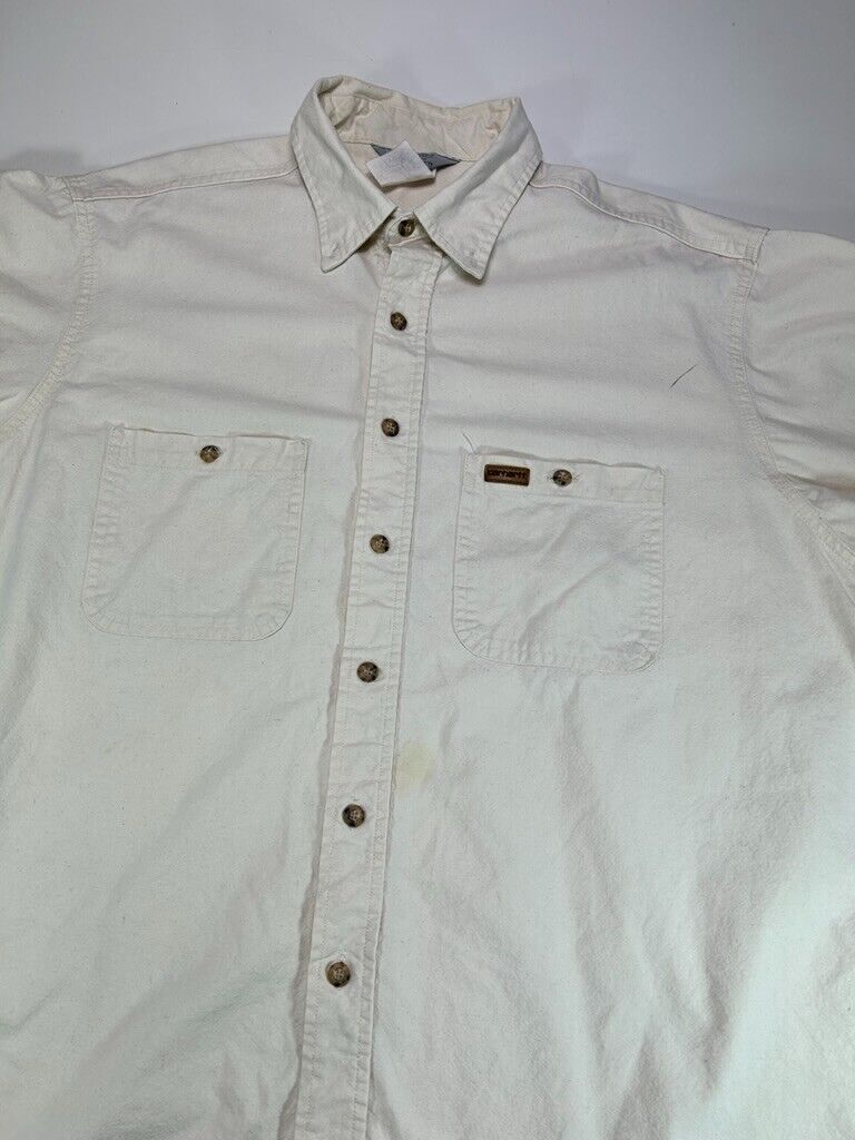 Vintage 80s/90s Carhartt Short Sleeve Workwear Button Up Shirt Size XXL White