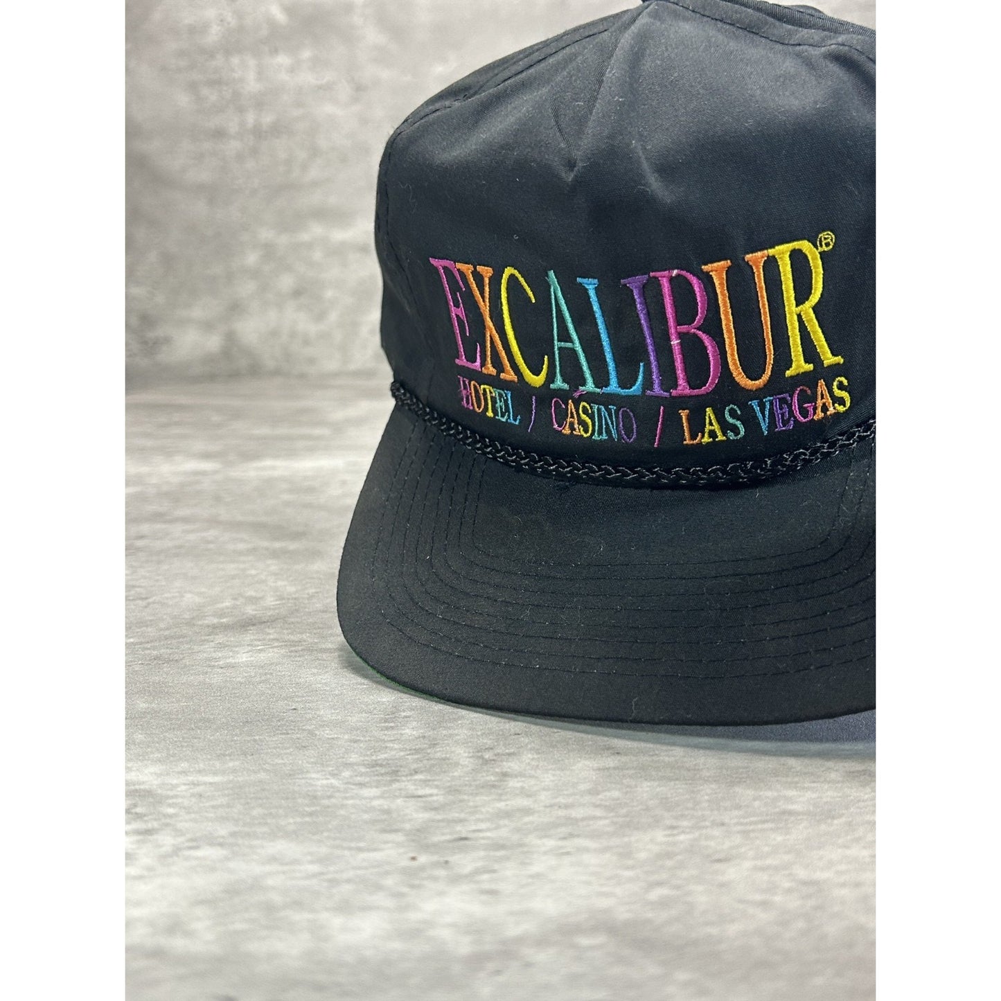 VTG 90s Excalibur Las Vegas Embroidered Spellout Destination Snapback Hat OSFA