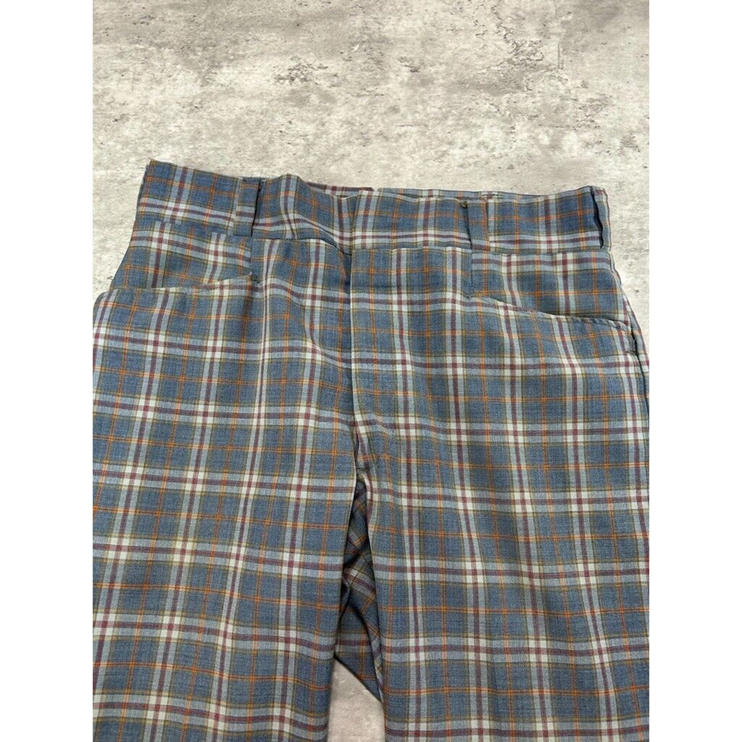 Vintage 1970s Crusaders Checkered Plaid Print Trouser Style Pants Size 34