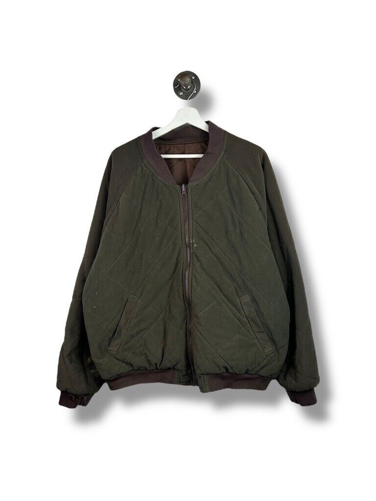 Vintage Cabelas Reversible Quilted Nylon Bomber Hunting Jacket Size XL Brown