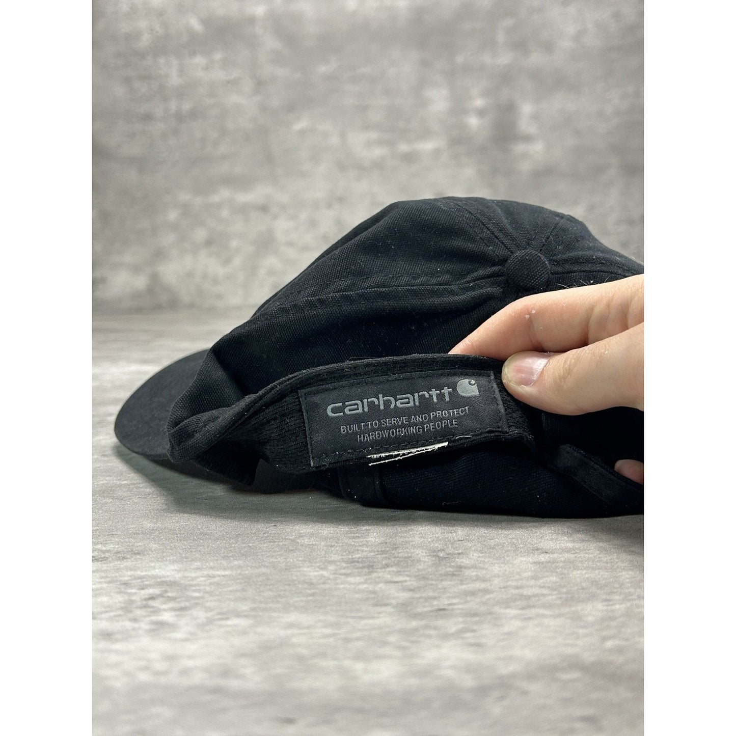 Vintage Carhartt Embroidered Patch Workwear Strapback Hat OSFA Black