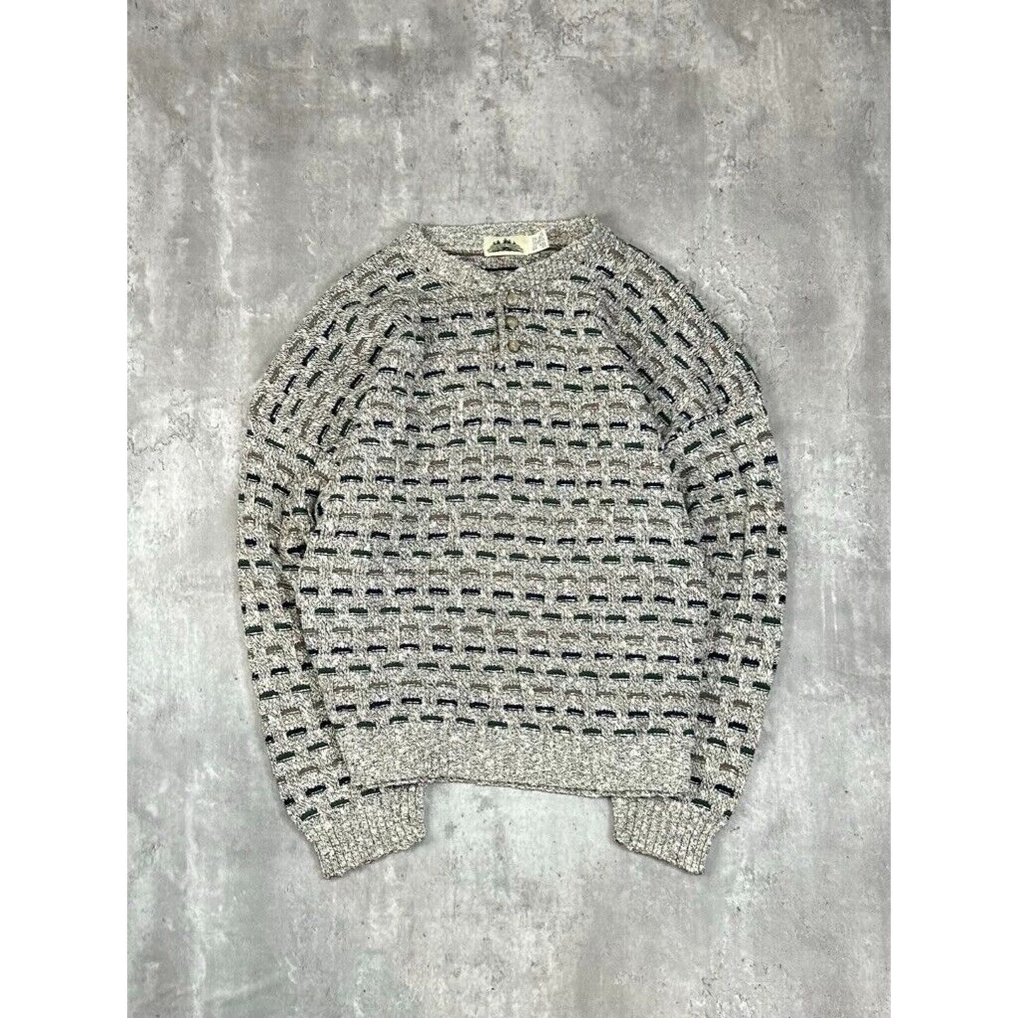 Vintage Timber Trail Abstract Print 1/4 Pull Over Ribbed Knit Sweater Size XL