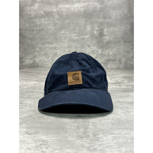 Vintage Carhartt Embroidered Leather Patch Workwear Strapback Hat OSFA