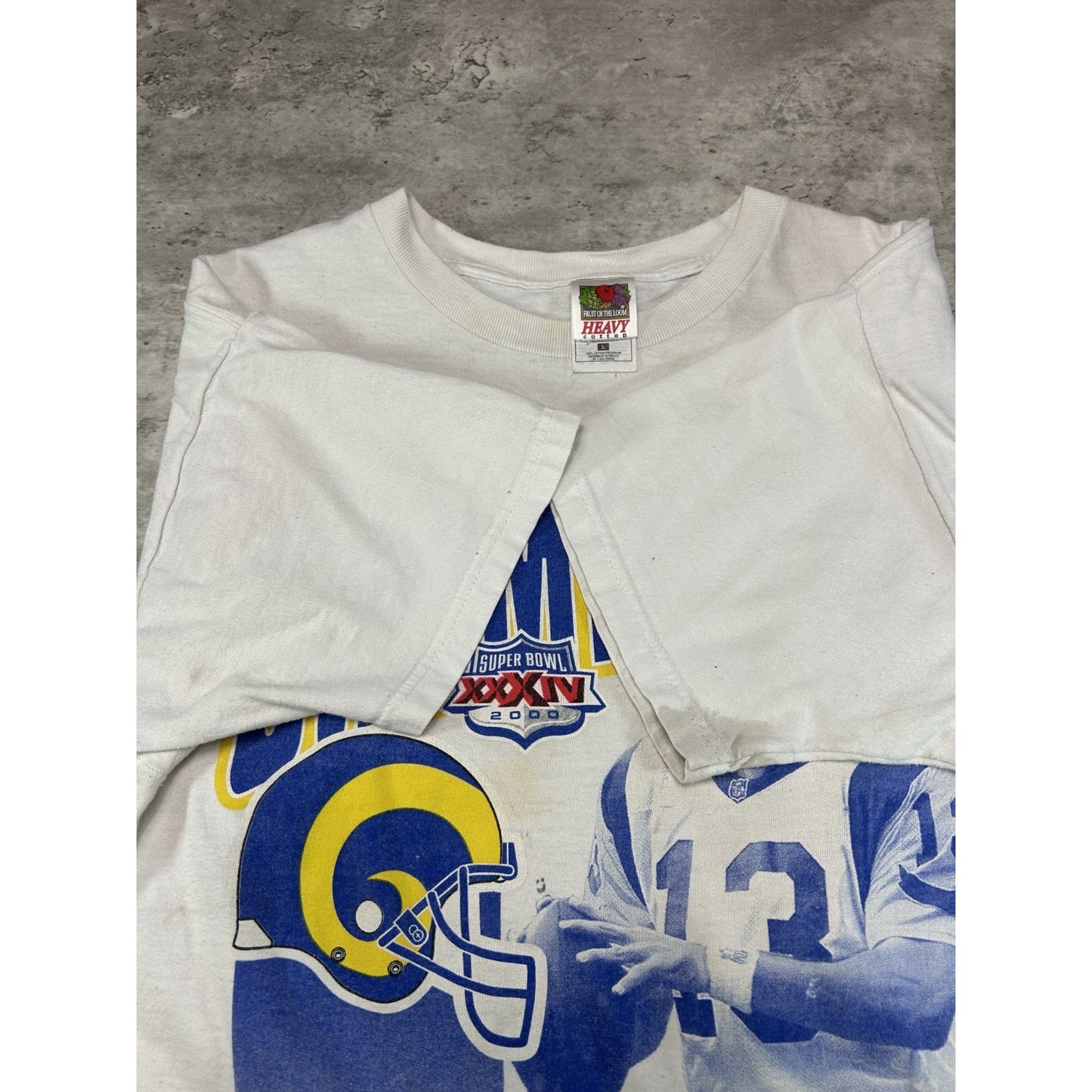 Vintage 2000 St Louis Rams NFL Super Bowl Champs T-Shirt Size Large White
