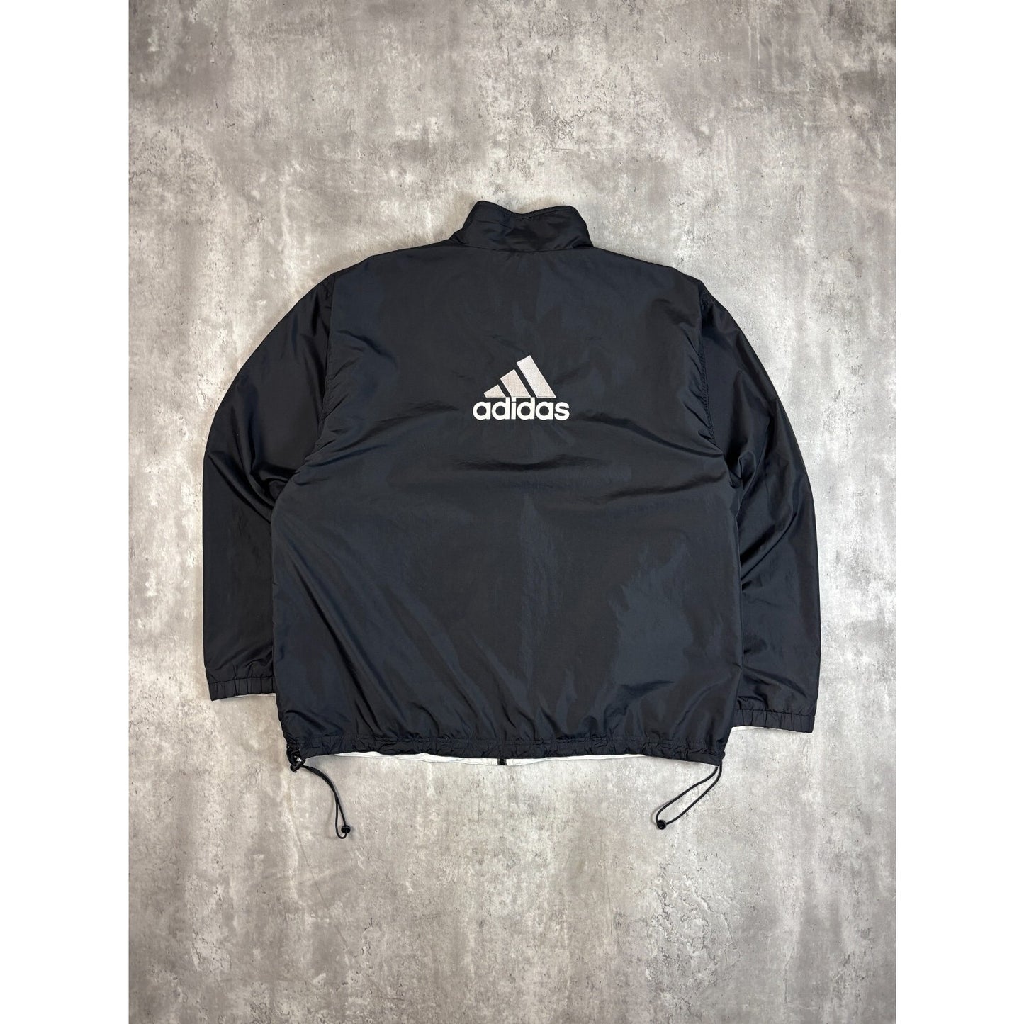 Vintage 90s Adidas Reversible Nylon Full Zip Windbreaker Jacket Size XXL Black