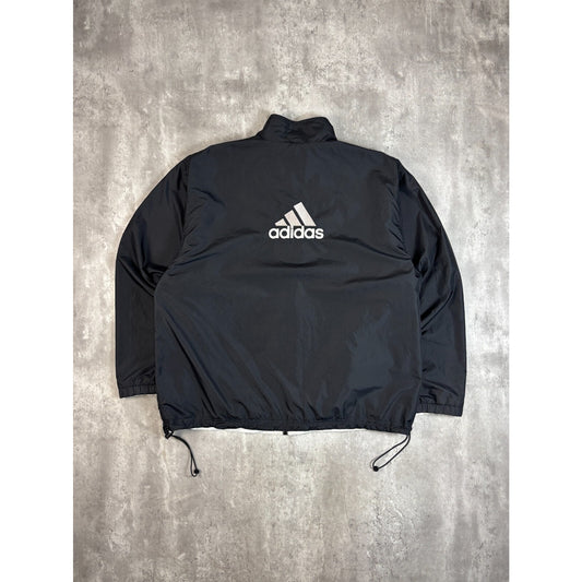 Vintage 90s Adidas Reversible Nylon Full Zip Windbreaker Jacket Size XXL Black