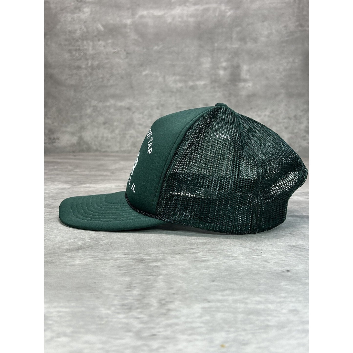 Vintage 1980s Trackside Tap Graphic Spellout Trucker Snapback Hat OSFA Green