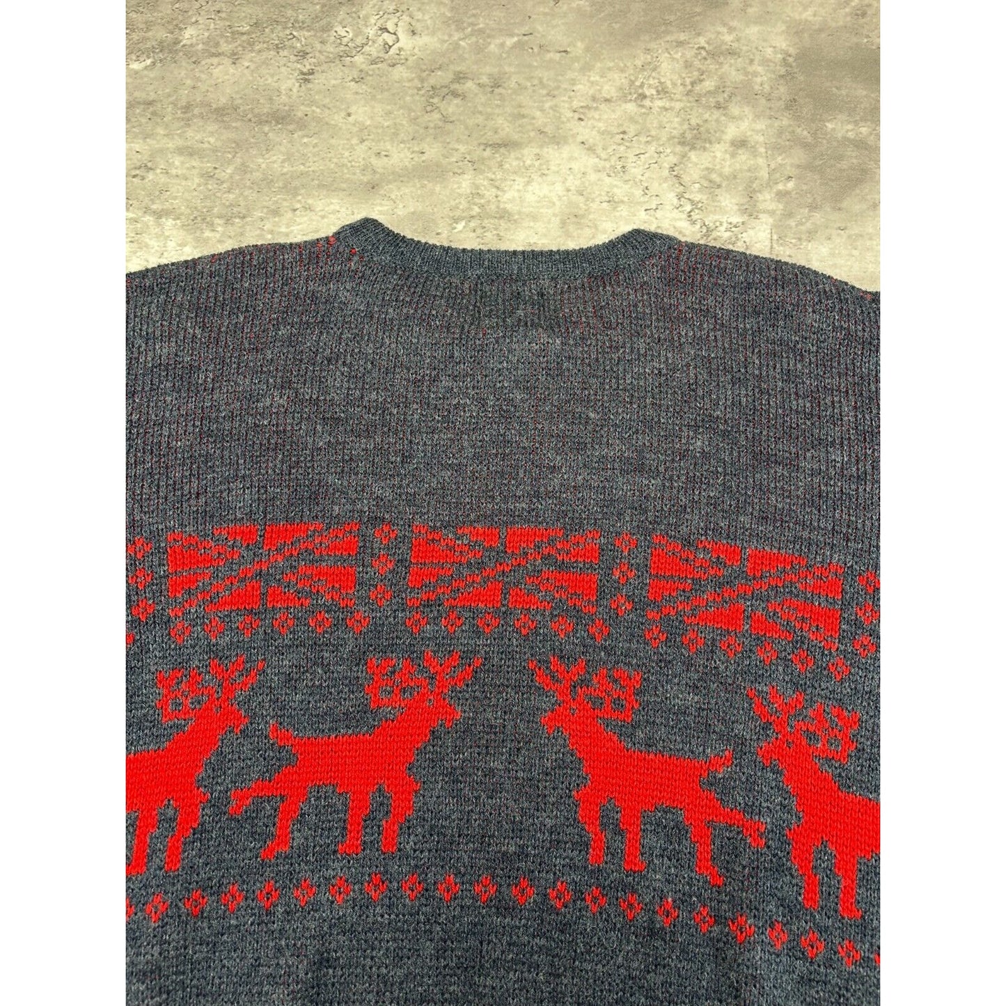 Vintage 90s Box Mondial Reindeer Pattern Print Pullover Knit Sweater Size Small