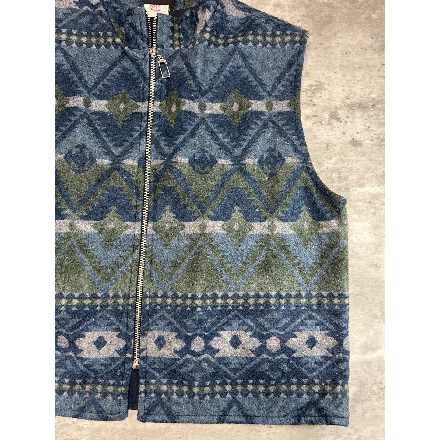 Vintage 1980s Aztec Print Full Zip Fleece Vest Size Large Blue/Green