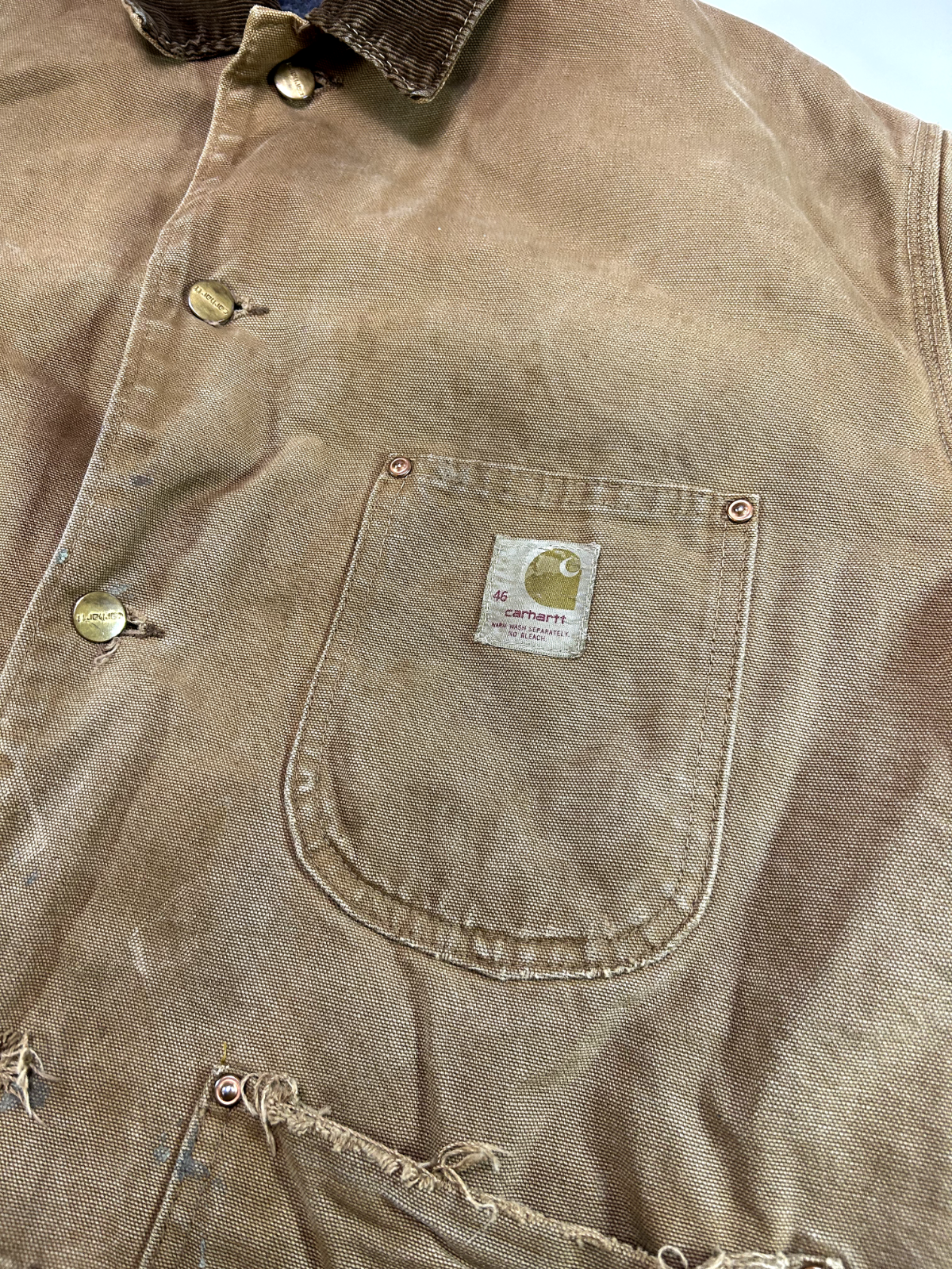 Vintage 70s Carhartt Blanket Lined Canvas Workwear Chore Jacket Size XL Beige