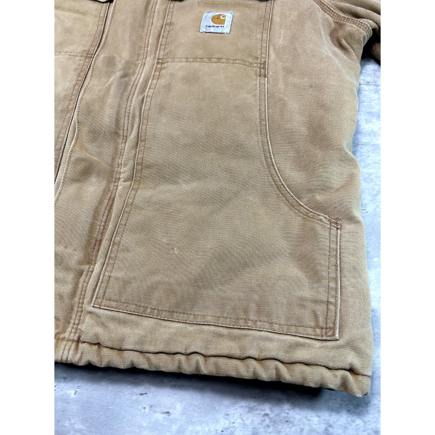 Vintage Carhartt Quilted Lined Canvas Work Wear Arctic Jacket Size XL Beige
