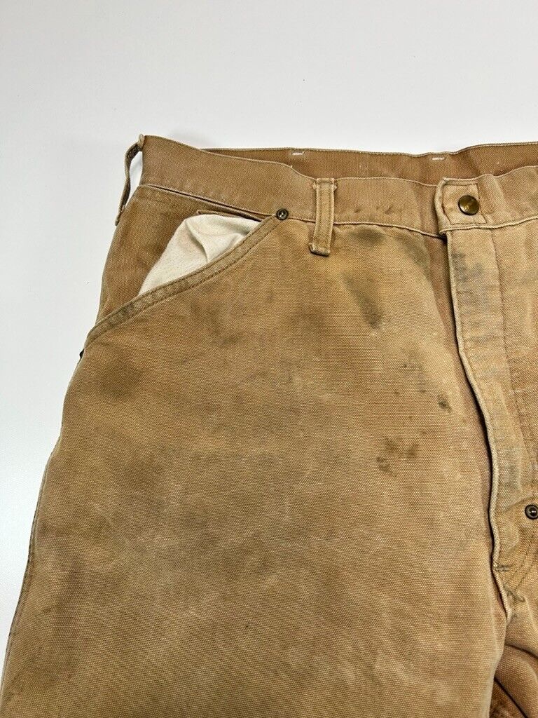 Vintage 90s Carhartt Quilted Lined Canvas Workwear Pants Size 35 Made In USA