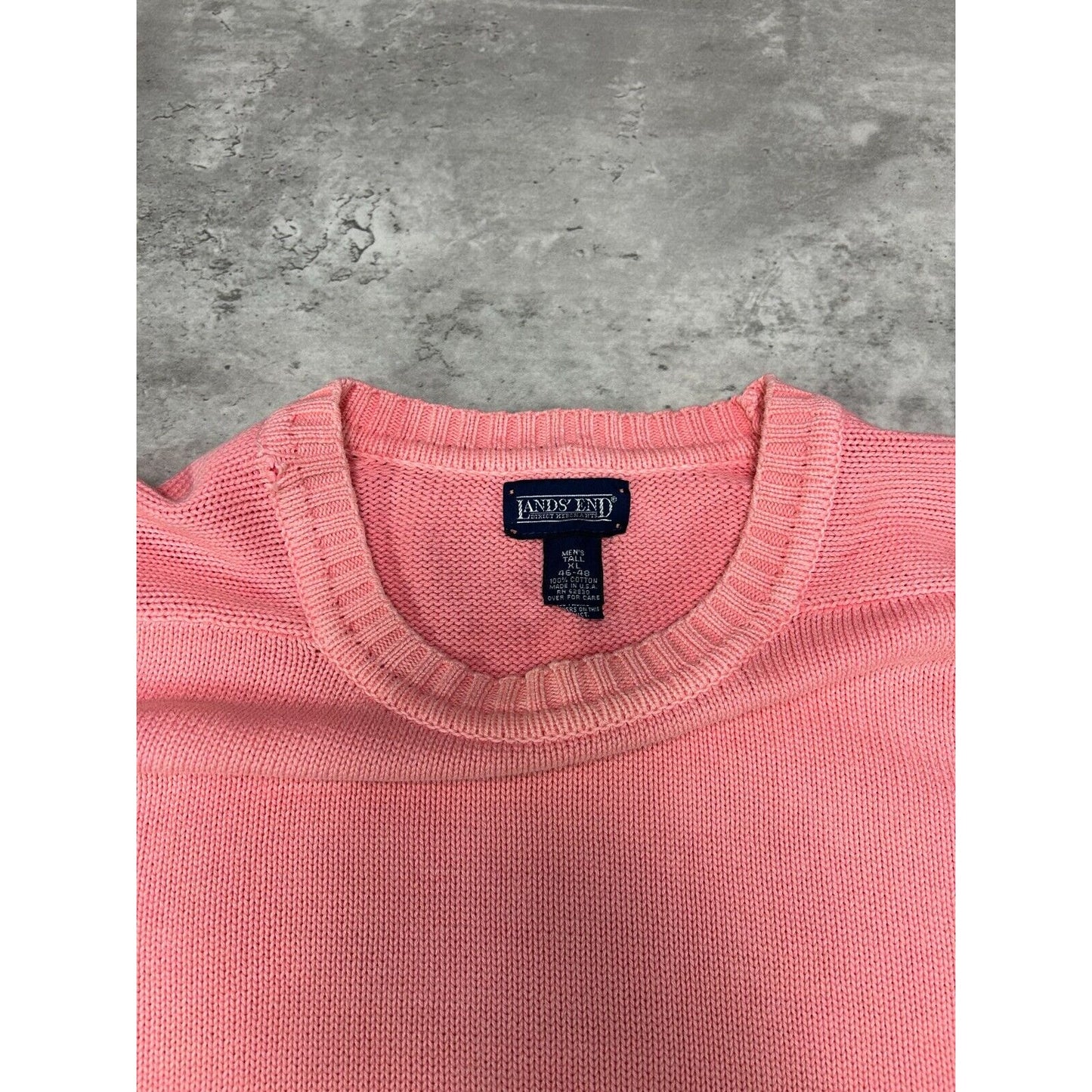 Vintage 90s Lands End Tonal Ribbed Pullover Knit Sweater Size XL Tall Pink