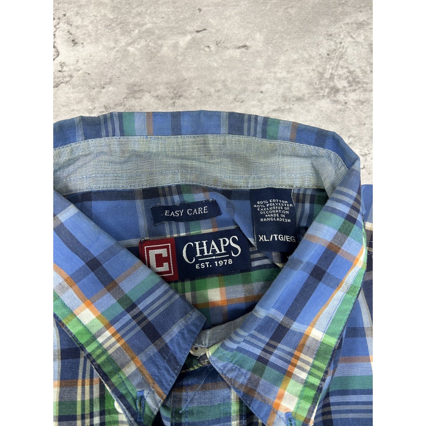 Vintage Chaps Plaid Print Short Sleeve Reworked Cropped Button Up Shirt Sz XL