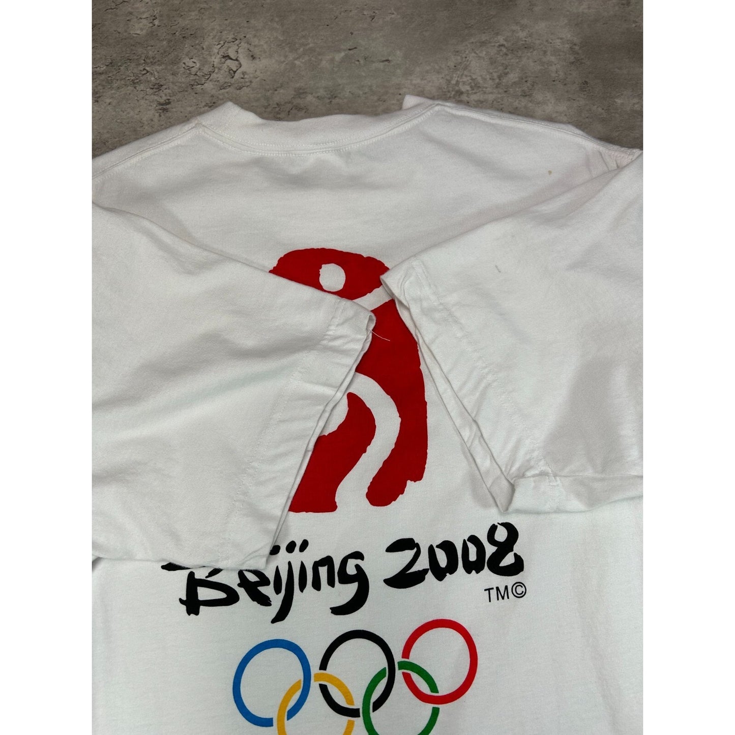 2008 Beijing Olympics Graphic Spellout T-Shirt Size Large White