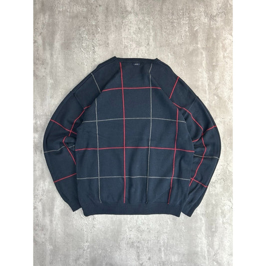 Vintage Nautica Embroidered Logo Checkered Knit Sweater Size XXL