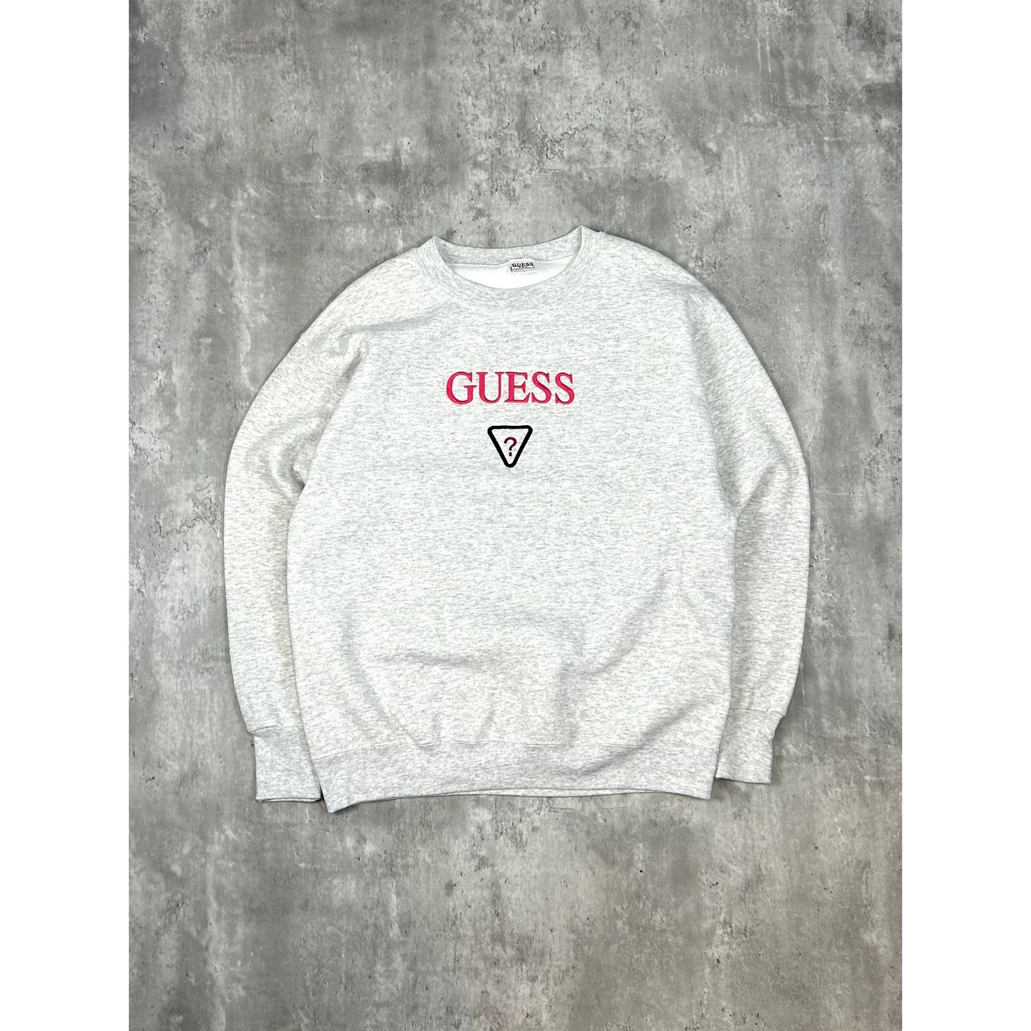 Vintage 90s Guess Embroidered Spell Out Pullover Sweatshirt Size Large Gray