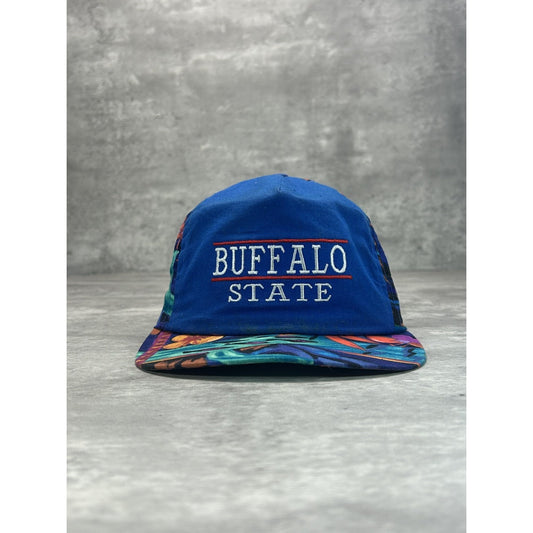 Vintage 90s Buffalo State Floral Print Embroidered Spellout Strapback Hat OSFA