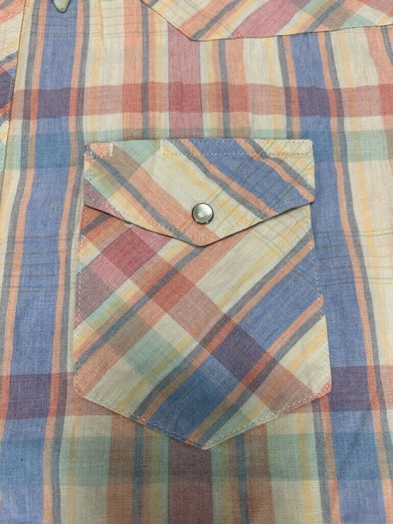 Vintage Wrangler Plaid Pearl Snap Short Sleeve Button Up Shirt Size XL