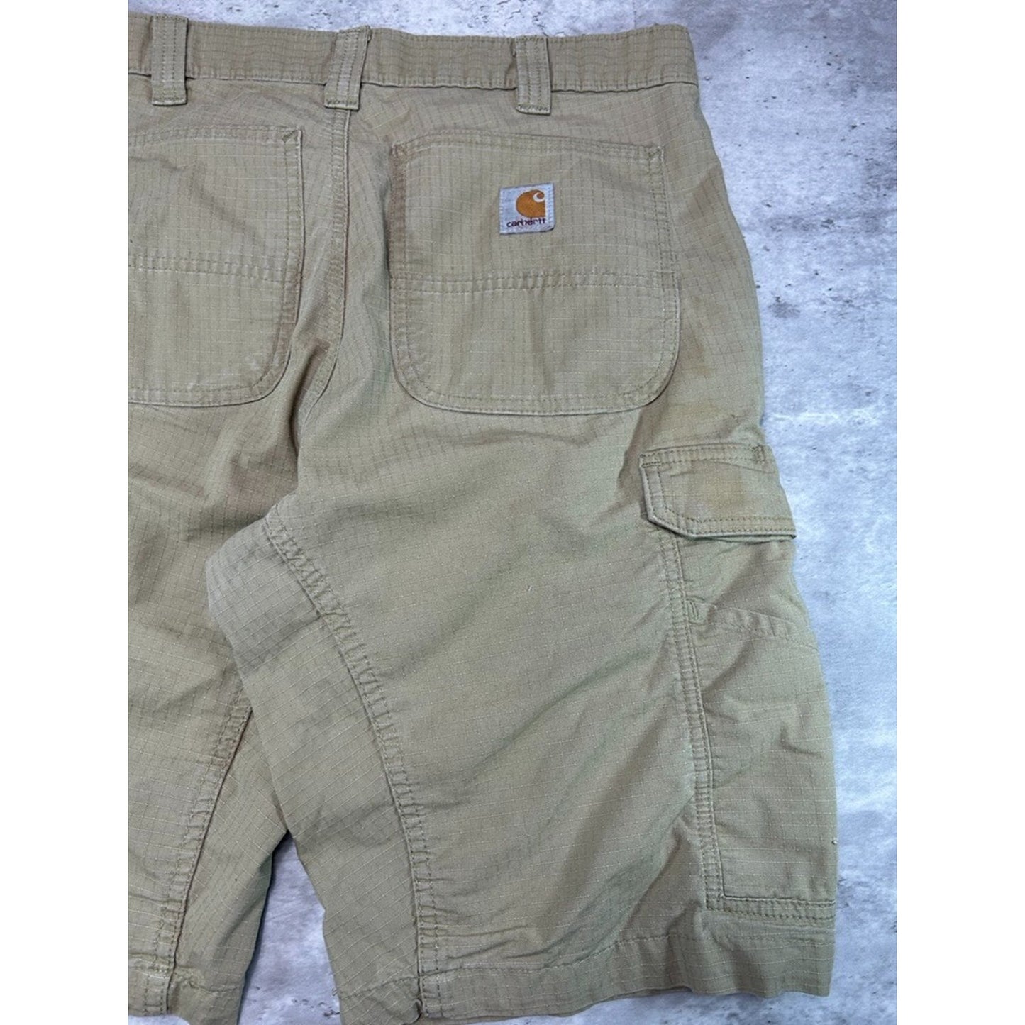 Carhartt Relaxed Fit Ripstop Workwear Cargo Shorts Size 33 Beige