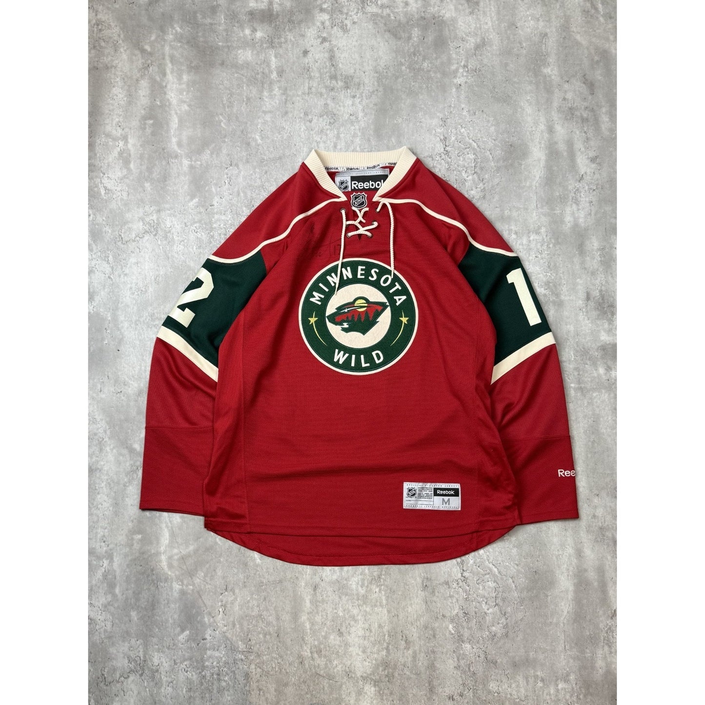 Eric Staahl #12 Minnesoa Wild Embroidered Patch Reebok Hockey Jersey Size Medium