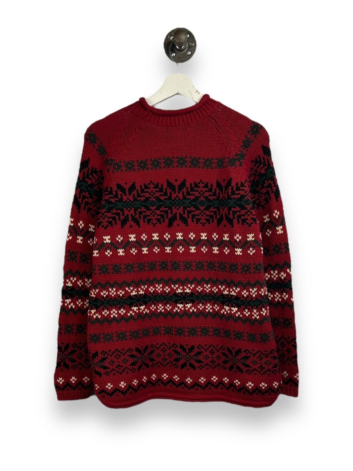 Vintage 90s Eddie Bauer Abstract Winter Pattern Mock Neck Knit Sweater Size Medium