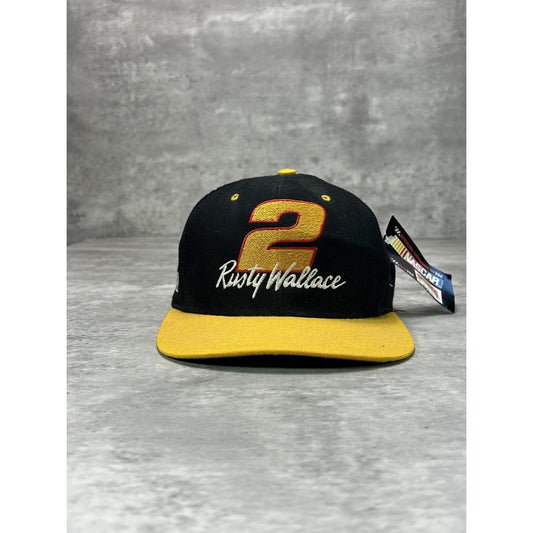 Vintage 90s Rusty Wallace #2 Embroidered Spellout Nascar Snapback Hat OSFA