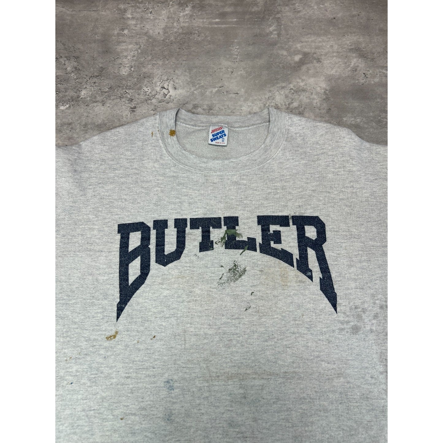 Vintage Butler University NCAA Collegiate Arc Spellout Pullover Sweatshirt Size XXL Gray