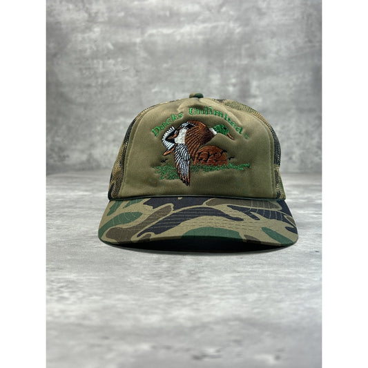 Vintage 90s Ducks Unlimited Embroidered Camo Trucker Snapback Hat OSFA