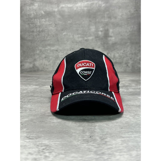 Vintage Ducati Corse Embroidered Crest Spellout Strapback Hat OSFA
